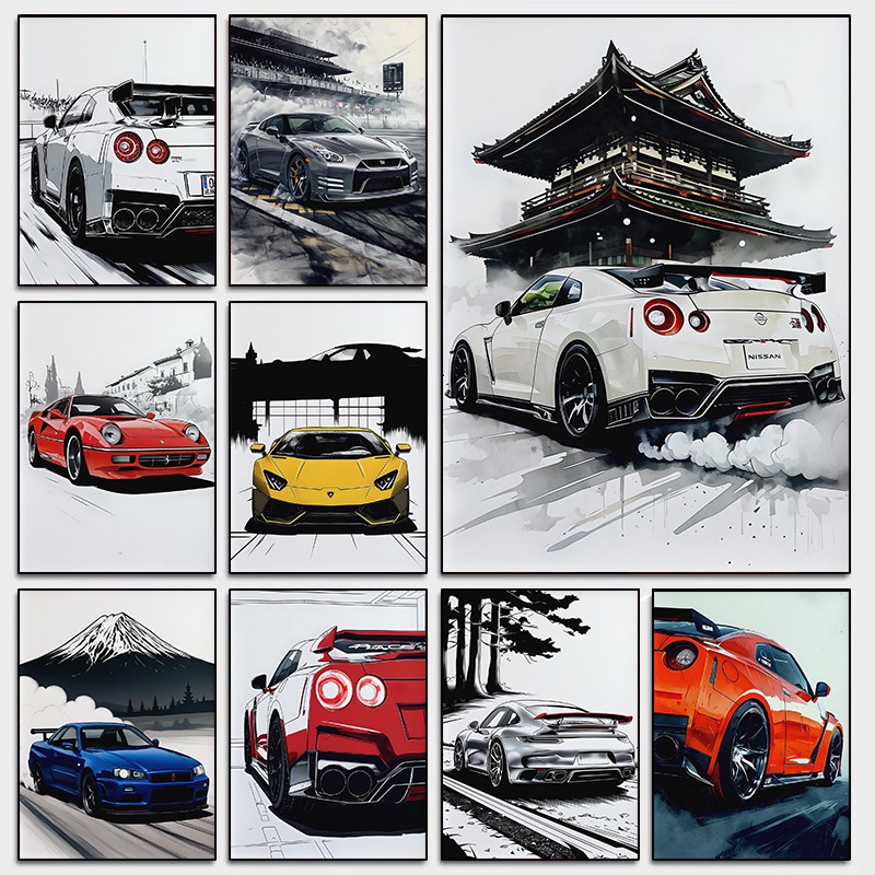 Japanese Car Lifestyle - Poster Seni Dinding Supercar Gaya Jepang